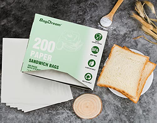 BagDream Paper Sandwich Bags 7.9x6.3x1.96 Inches 200ct Sealable with Thank You Stickers, White Glassine Paper Sack Bags for Sandwich, Food Storage,Treat, Cookies, Burger - Image 4