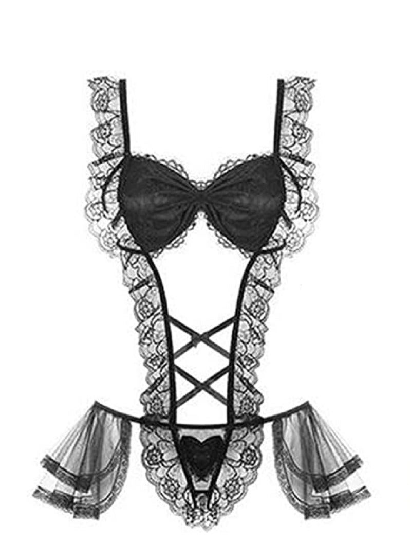 Women Lingerie Lace Babydoll Strap Chemise Halter Teddy V Neck Sleepwear.  - Image 3