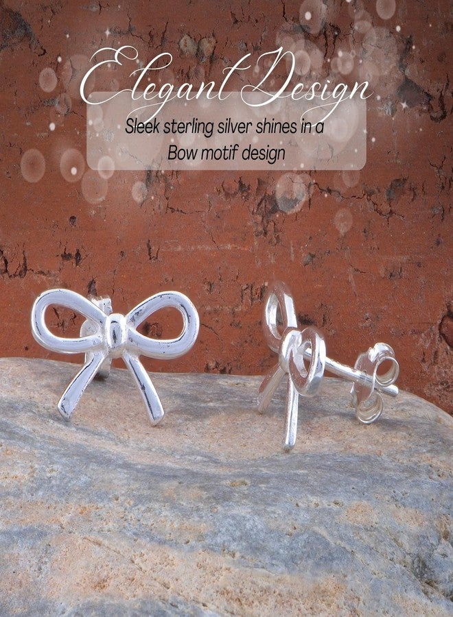 SilverCloseOut 925 Sterling Silver Womens Bow Stud Earrings Silver Bow Studs for Teen Ladies - Image 3