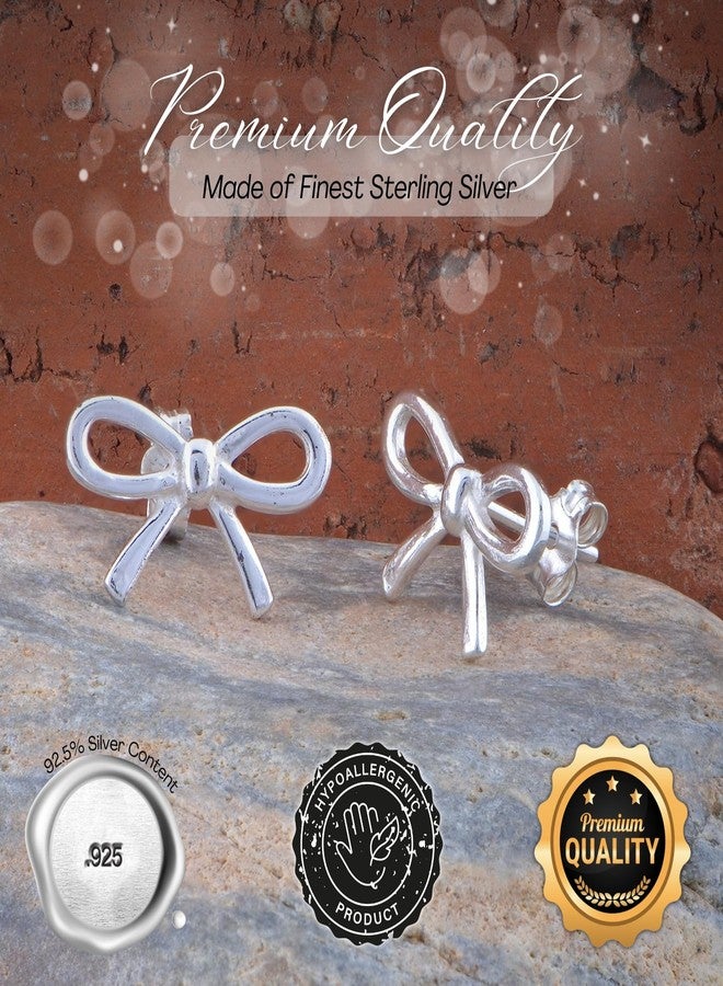SilverCloseOut 925 Sterling Silver Womens Bow Stud Earrings Silver Bow Studs for Teen Ladies - Image 2