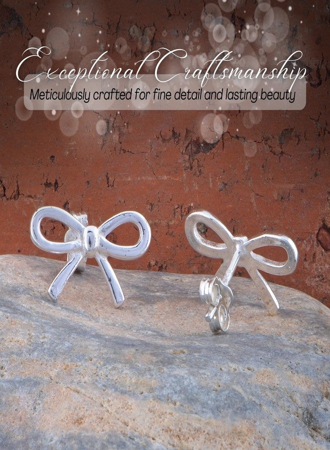 SilverCloseOut 925 Sterling Silver Womens Bow Stud Earrings Silver Bow Studs for Teen Ladies - Image 4