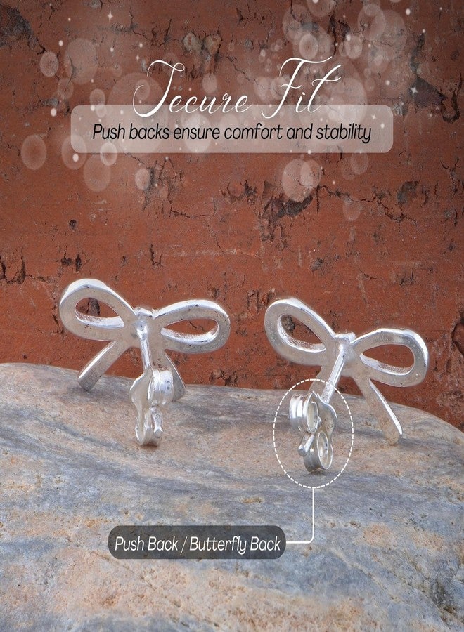 SilverCloseOut 925 Sterling Silver Womens Bow Stud Earrings Silver Bow Studs for Teen Ladies - Image 5