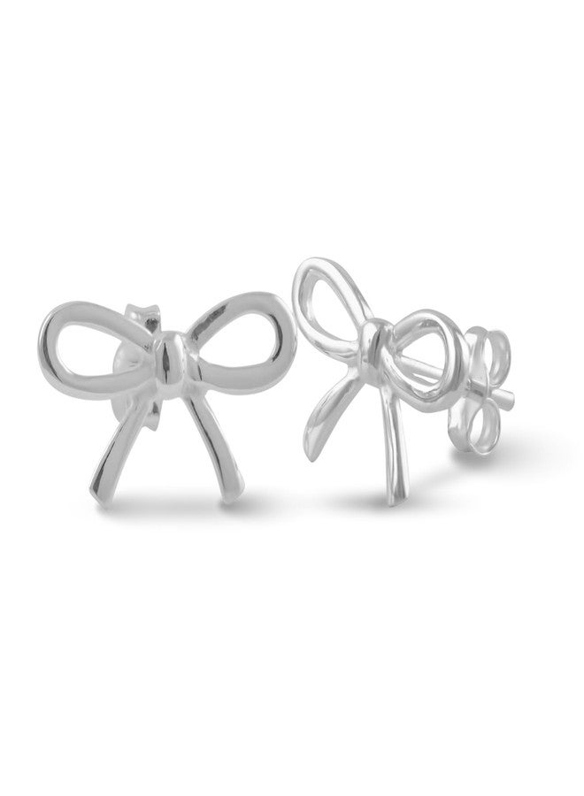 SilverCloseOut 925 Sterling Silver Womens Bow Stud Earrings Silver Bow Studs for Teen Ladies - Image 1
