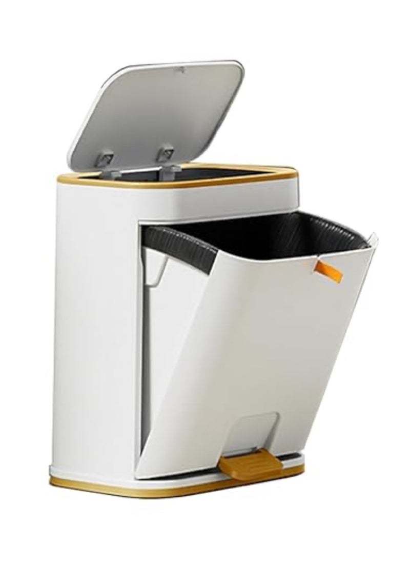 Generic Waste Bin Bathroom Trash Can with Lid, Plastic Garbage Can with Press top Lid Gold Step Pedal Trash can, Narrow White Trash Bin for Bathroom, Bedroom, Restroom, Living Room, Office  - Image 1