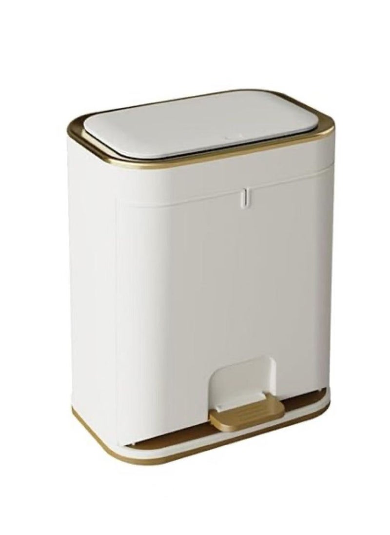 Generic Waste Bin Bathroom Trash Can with Lid, Plastic Garbage Can with Press top Lid Gold Step Pedal Trash can, Narrow White Trash Bin for Bathroom, Bedroom, Restroom, Living Room, Office  - Image 2