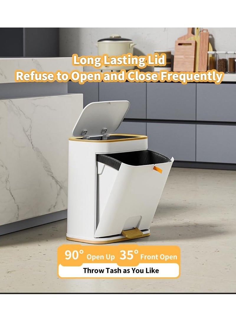 Generic Waste Bin Bathroom Trash Can with Lid, Plastic Garbage Can with Press top Lid Gold Step Pedal Trash can, Narrow White Trash Bin for Bathroom, Bedroom, Restroom, Living Room, Office  - Image 4