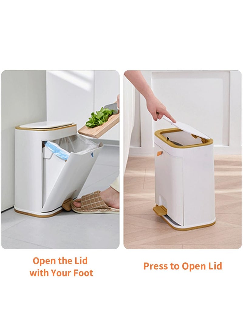 Generic Waste Bin Bathroom Trash Can with Lid, Plastic Garbage Can with Press top Lid Gold Step Pedal Trash can, Narrow White Trash Bin for Bathroom, Bedroom, Restroom, Living Room, Office  - Image 5