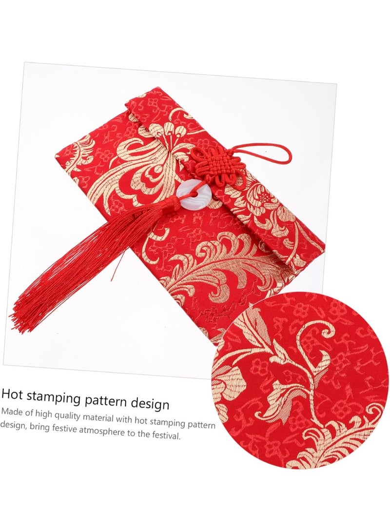 اليكليڤ 2 عبوات مغلفات حمراء حريرية صينية تقليدية من التنين والعنقاء 100 قطعة حقائب نقود للسنة الصينية الجديدة زفاف مظاريف حمراء ميمونة عامة (أفقي) - Image 3