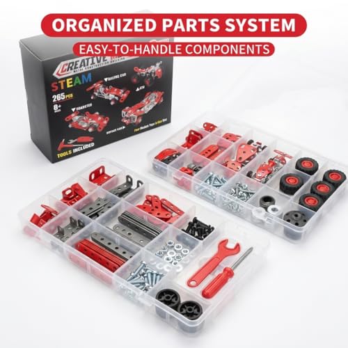 Ferthor Fun Racing Car STEM Toy Sets for Boys Ages 812 Metal Building KitSTEM Building Toys for Boys Age 812Roadster Red Vehicle Car Model for Kids 8 9 10 11 1216 Years Old265PCS - Image 5