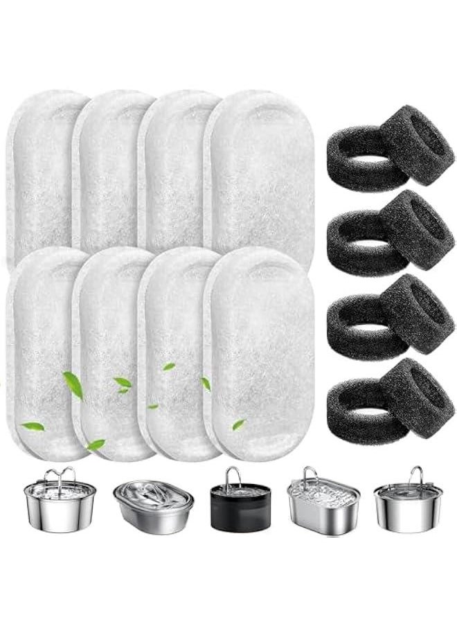 HOOKOR Cat Water Fountain Filters for 108/3.2L& 67oz/2L Stainless Steel Pet Water Dispenser Fountain Filter Replacement with 8 Sponges (8 Filters&8 Sponges)  - Image 1