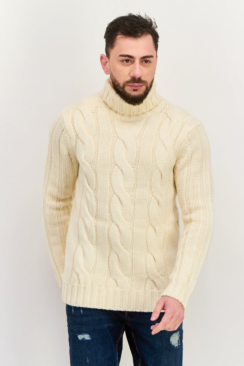 Michael Kors Men Turtle Neck Textured Sweater, Beige  - Image 1