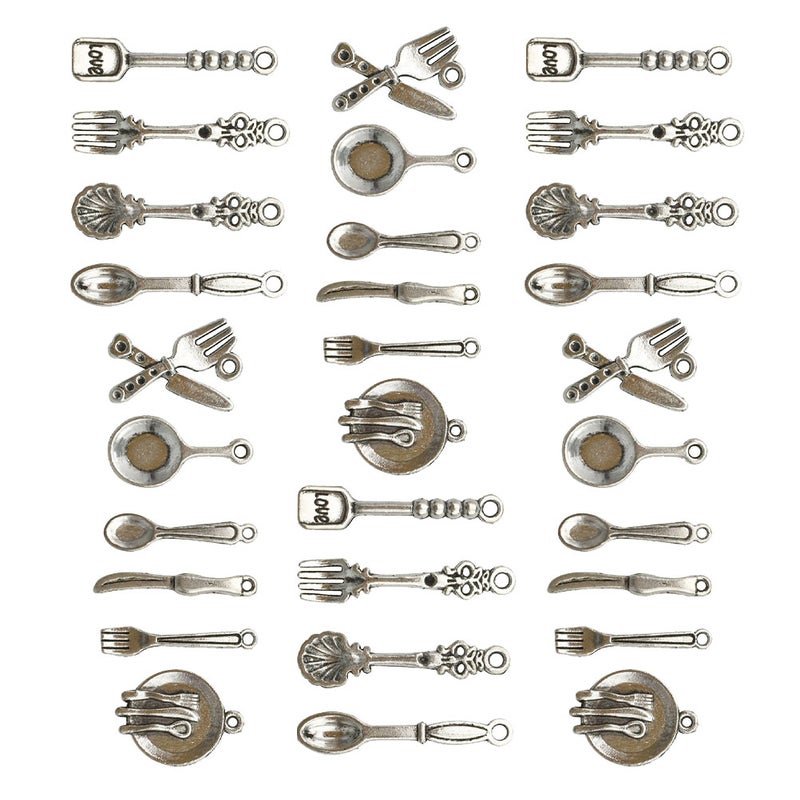 200 pcs Spoon Fork Dish DIY Accessory Pendant Tableware Bracelet Necklace Pendant Craft (100pcs/Set) - Image 1
