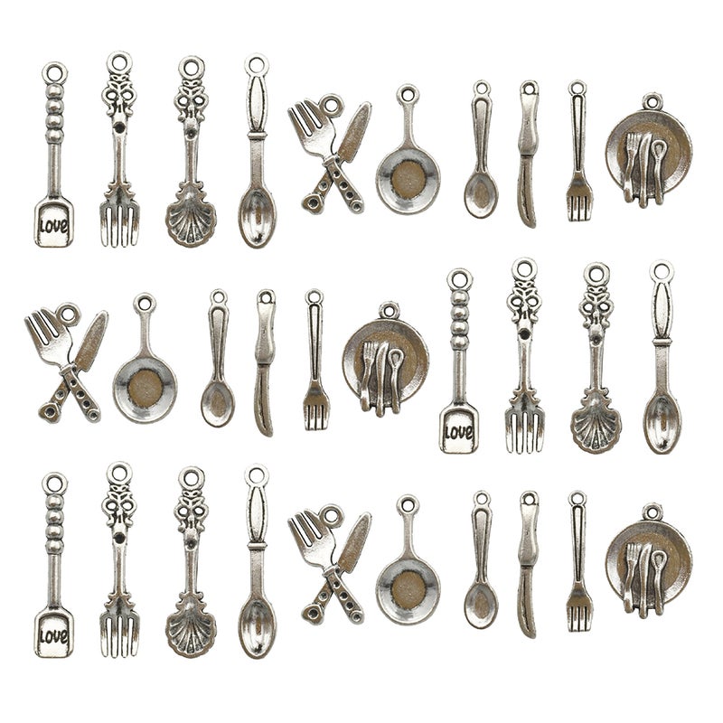 200 pcs Spoon Fork Dish DIY Accessory Pendant Tableware Bracelet Necklace Pendant Craft (100pcs/Set) - Image 2