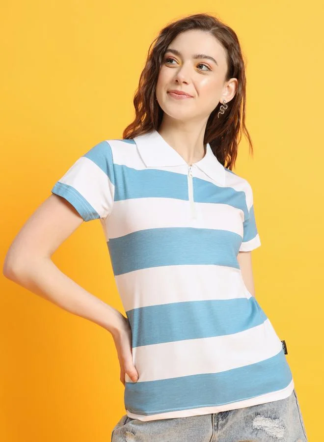 تايك تو تي شيرت بولو مخطط أزرق نسائي من ذا دراي ستيت