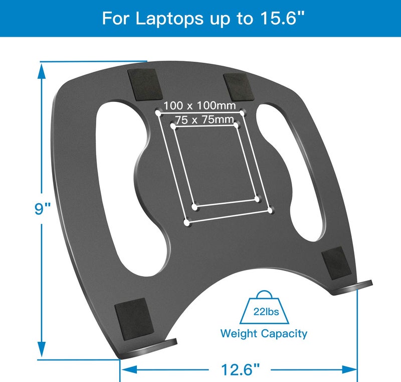 HUANUO Laptop Tray Steel Notebook Holder for Monitor VESA Mount Stand Fits VESA 100x100 mm Mounting Holes with M4 Screws, 22lbs Capacity with Vented Cooling Platform - Image 4