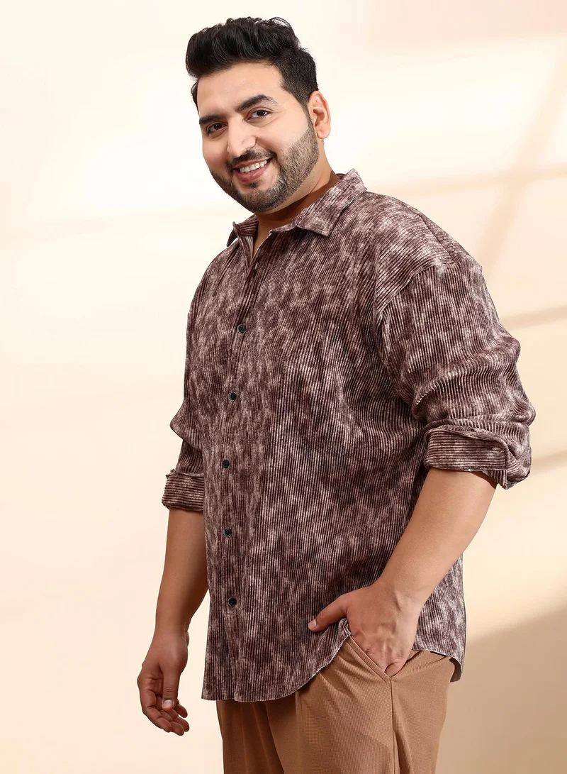 Instafab Plus  Instafab Plus Men's Russet Brown Faded Corduroy Relaxed Shirt For Casual Wear | Spread Collar | Long Cuffed Sleeves | Button Closure | Plus Size Shirt Crafted With Comfort Fit For Everyday Wear for Men | Best Price UAE