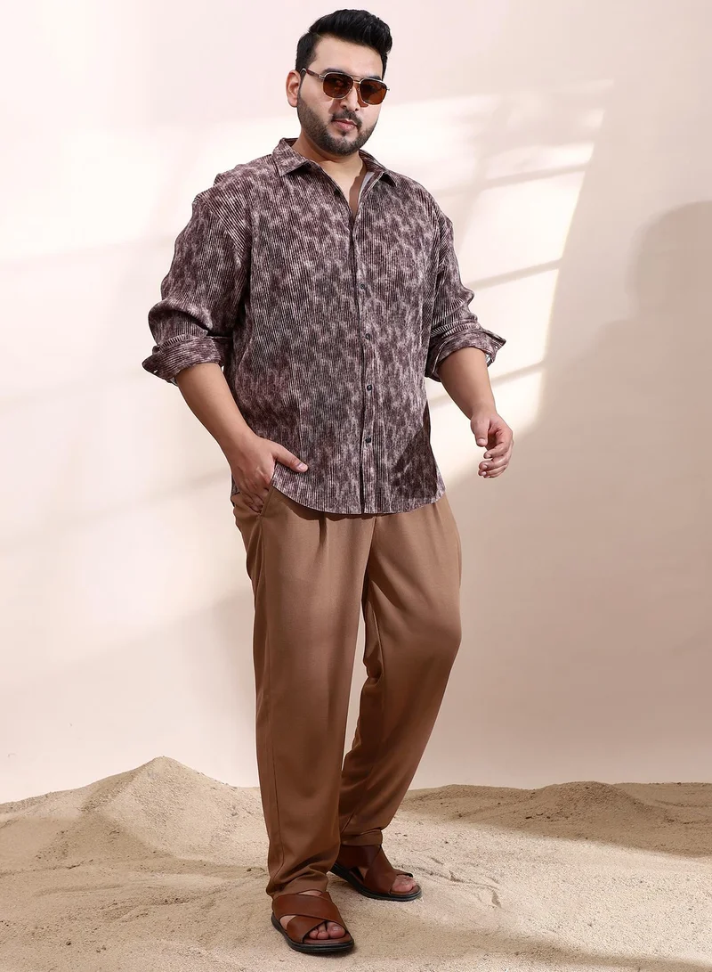 Instafab Plus  Instafab Plus Men's Russet Brown Faded Corduroy Relaxed Shirt For Casual Wear | Spread Collar | Long Cuffed Sleeves | Button Closure | Plus Size Shirt Crafted With Comfort Fit For Everyday Wear for Men | Best Price UAE