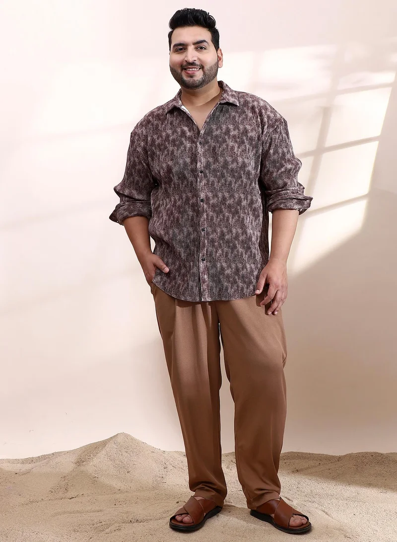 Instafab Plus  Instafab Plus Men's Russet Brown Faded Corduroy Relaxed Shirt For Casual Wear | Spread Collar | Long Cuffed Sleeves | Button Closure | Plus Size Shirt Crafted With Comfort Fit For Everyday Wear for Men | Best Price UAE
