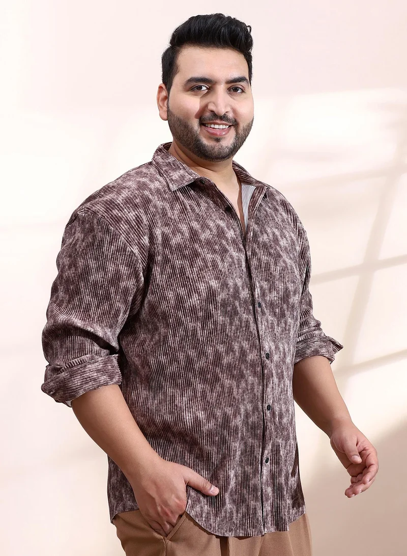 Instafab Plus Instafab Plus Men's Russet Brown Faded Corduroy Relaxed Shirt For Casual Wear | Spread Collar | Long Cuffed Sleeves | Button Closure | Plus Size Shirt Crafted With Comfort Fit For Everyday Wear