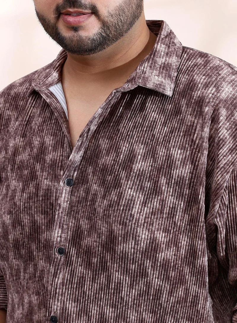 Instafab Plus  Instafab Plus Men's Russet Brown Faded Corduroy Relaxed Shirt For Casual Wear | Spread Collar | Long Cuffed Sleeves | Button Closure | Plus Size Shirt Crafted With Comfort Fit For Everyday Wear for Men | Best Price UAE
