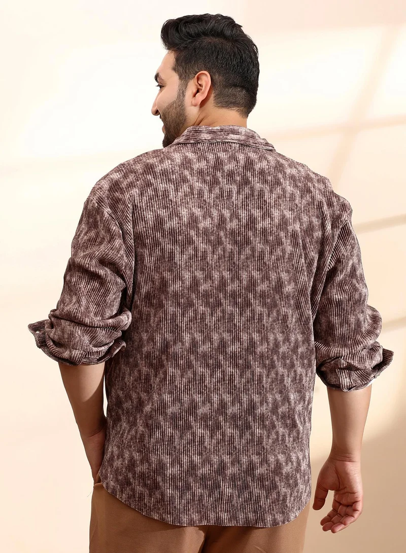 Instafab Plus  Instafab Plus Men's Russet Brown Faded Corduroy Relaxed Shirt For Casual Wear | Spread Collar | Long Cuffed Sleeves | Button Closure | Plus Size Shirt Crafted With Comfort Fit For Everyday Wear for Men | Best Price UAE