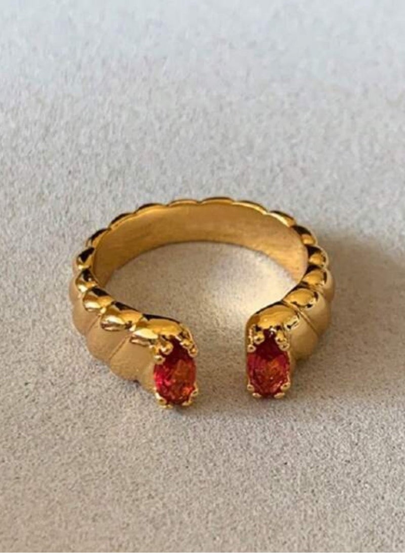 نيو ستايل خاتمين نسائية من الاستانلس ستيل المطلي باللون الذهبي بمقاس موحد - Image 2