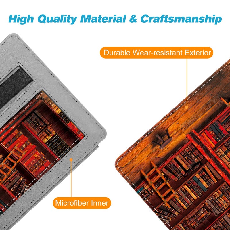 CaseBot Stand Case for Kindle Oasis (10th/9th Generation, 2019/2017 Release) - Premium PU Leather Sleeve Cover with Card Slot and Hand Strap, Library - Image 2