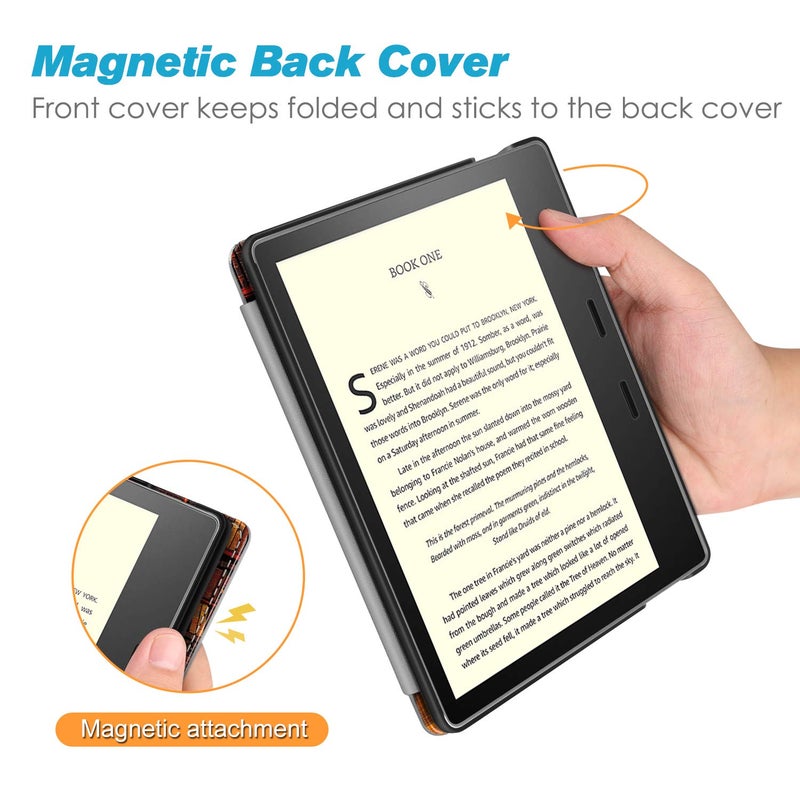 CaseBot Stand Case for Kindle Oasis (10th/9th Generation, 2019/2017 Release) - Premium PU Leather Sleeve Cover with Card Slot and Hand Strap, Library - Image 5
