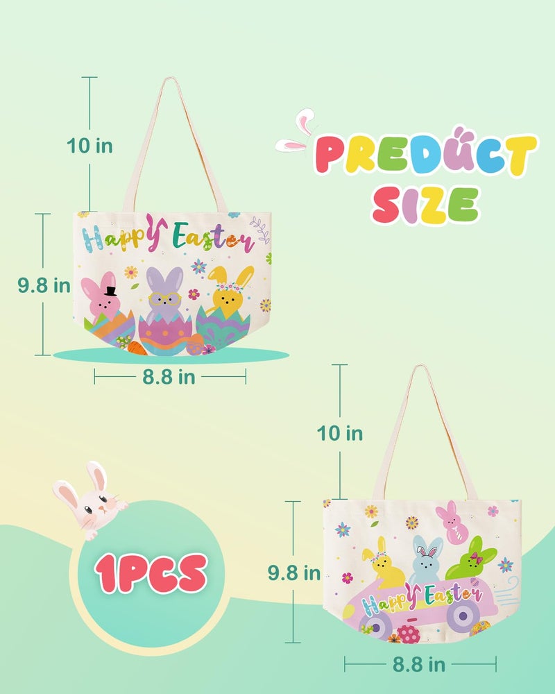 JMHACHY Bunny Easter Tote Bag for Kids - Large Easter Canvas Basket with Handles, Cute Bunny in Eggshell Pattern Tote Bag for Egg Hunting Parties - Image 5