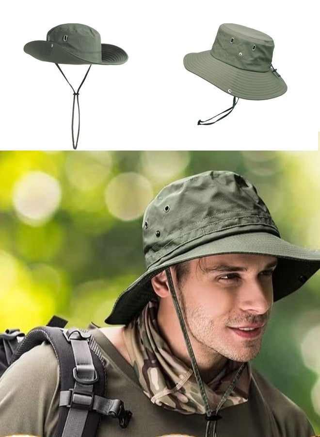 Generic Fishing hat Wide Brim Sun Protection Hat with Breathable Safari hat and Fisherman hat Hiking Hats Boonie Hats for Man Dark Green  - Image 1
