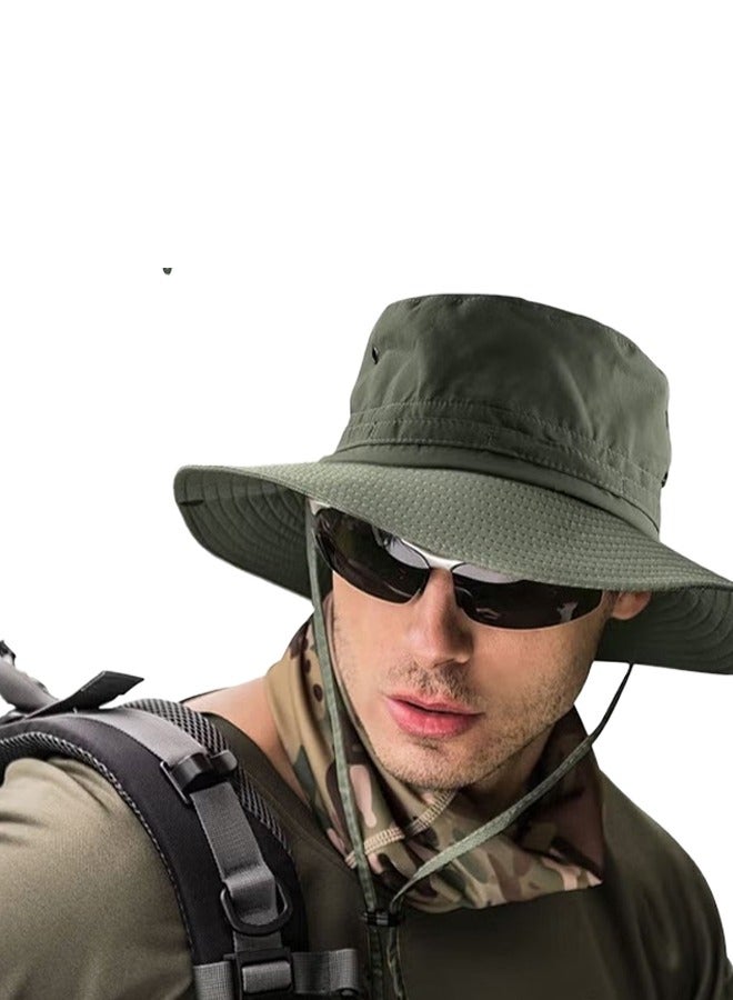 Generic Fishing hat Wide Brim Sun Protection Hat with Breathable Safari hat and Fisherman hat Hiking Hats Boonie Hats for Man Dark Green  - Image 3