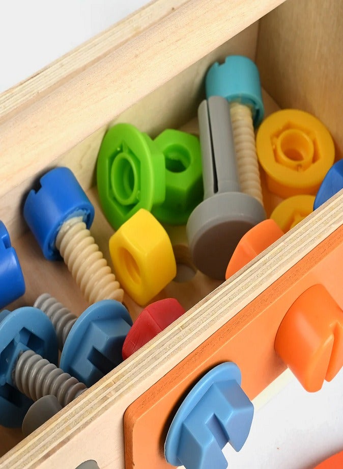 Wooden Tool Set for Kids, Montessori Toolbox Educational Toy with Hammer, Saw, Screws & Wrench, Pretend Play Construction Toolbox, STEM Learning Gifts for Boys & Girls Ages 3+ - Image 4