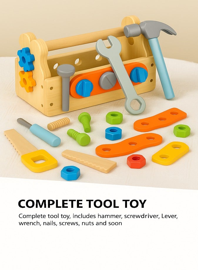 Wooden Tool Set for Kids, Montessori Toolbox Educational Toy with Hammer, Saw, Screws & Wrench, Pretend Play Construction Toolbox, STEM Learning Gifts for Boys & Girls Ages 3+ - Image 3