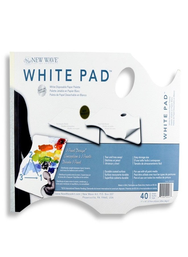 New Wave White Pad | Hand Held Paper Palette, 11"x16" Inches, Disposable Paint Palette, 40 Sheets, Glue-Bound, Bleed-Proof Palette With Thumb Hole, For All Art Media, Patented Ergonomic Design - Image 1