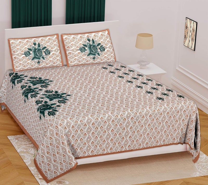 Rajasthani Jaipuri Pure Cotton King Size Bedsheet with 2 Pillow Covers 90x100_Multi108 - Image 1