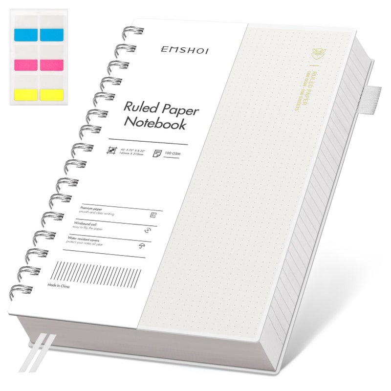 Emshoi Lined Spiral Journal Notebook  A5 College Ruled Notebook  300 Pages/150 Sheets  100Gsm Acid-Free Paper  Waterproof Softcover Notebook For School  Work  Note Taking  5.7"" ? 8.22"" - Transparent - Image 1