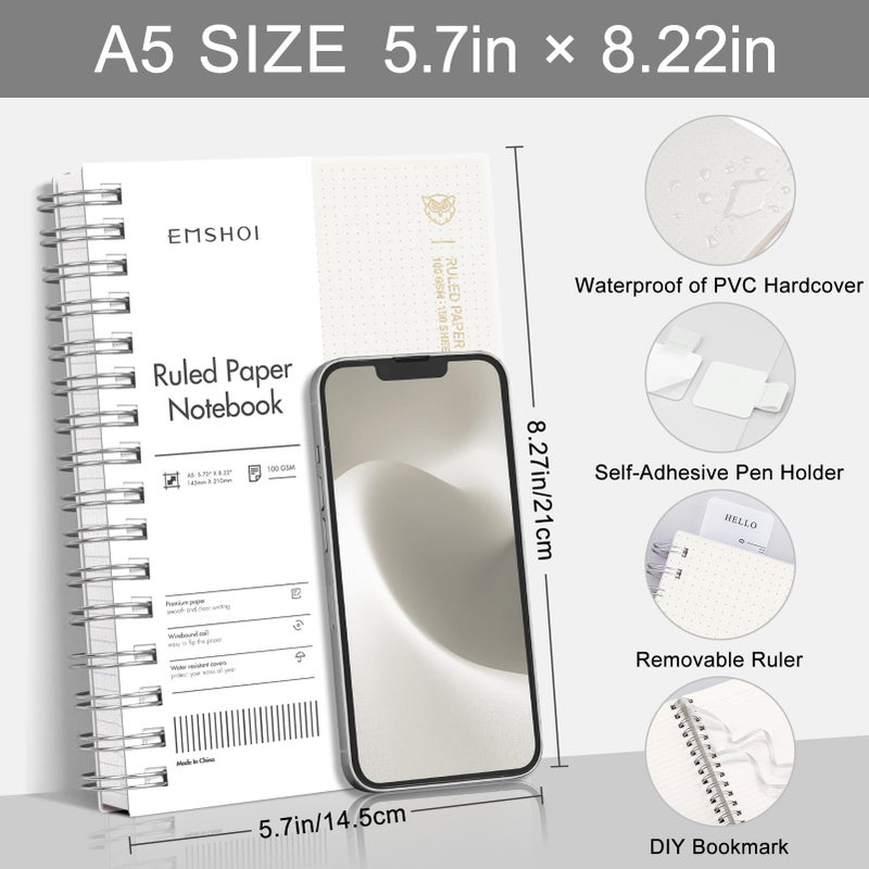 Emshoi Lined Spiral Journal Notebook  A5 College Ruled Notebook  300 Pages/150 Sheets  100Gsm Acid-Free Paper  Waterproof Softcover Notebook For School  Work  Note Taking  5.7"" ? 8.22"" - Transparent - Image 2