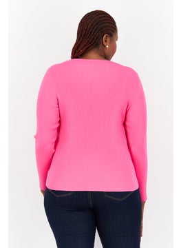 Bar III Women Plus Size V Neck Long Sleeve Textured Blouse, Pink  - Image 3