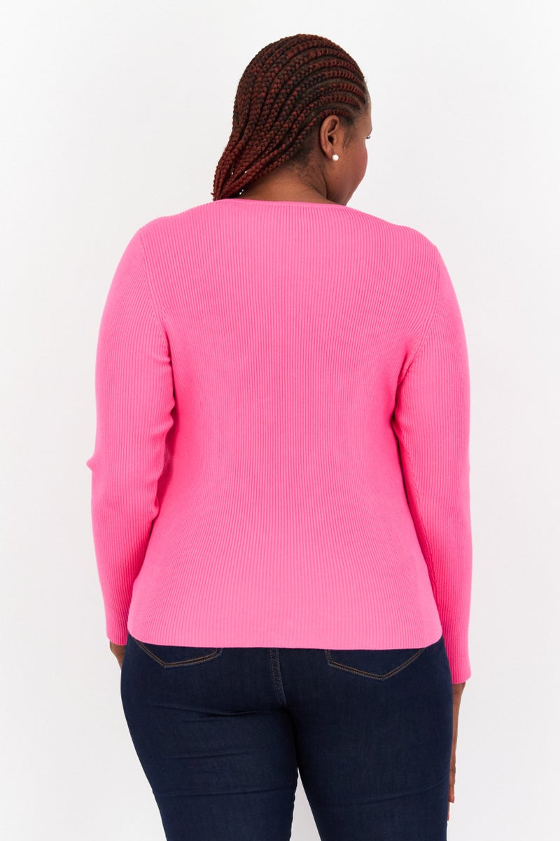 Bar III Women Plus Size V Neck Long Sleeve Textured Blouse, Pink - Image 3