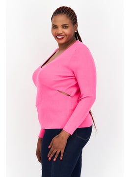 Bar III Women Plus Size V Neck Long Sleeve Textured Blouse, Pink  - Image 2