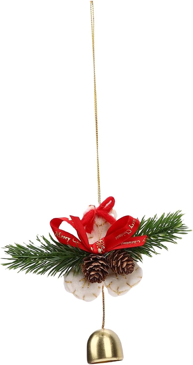 Xmas Tree Ornament, Xmas Wreath Bow with Bell Pendant Hanging Tree Ornament Mini Bow Decoration for DIY Window Wreath Indoor and Outdoor (Pinecone Snowflake) - Image 4