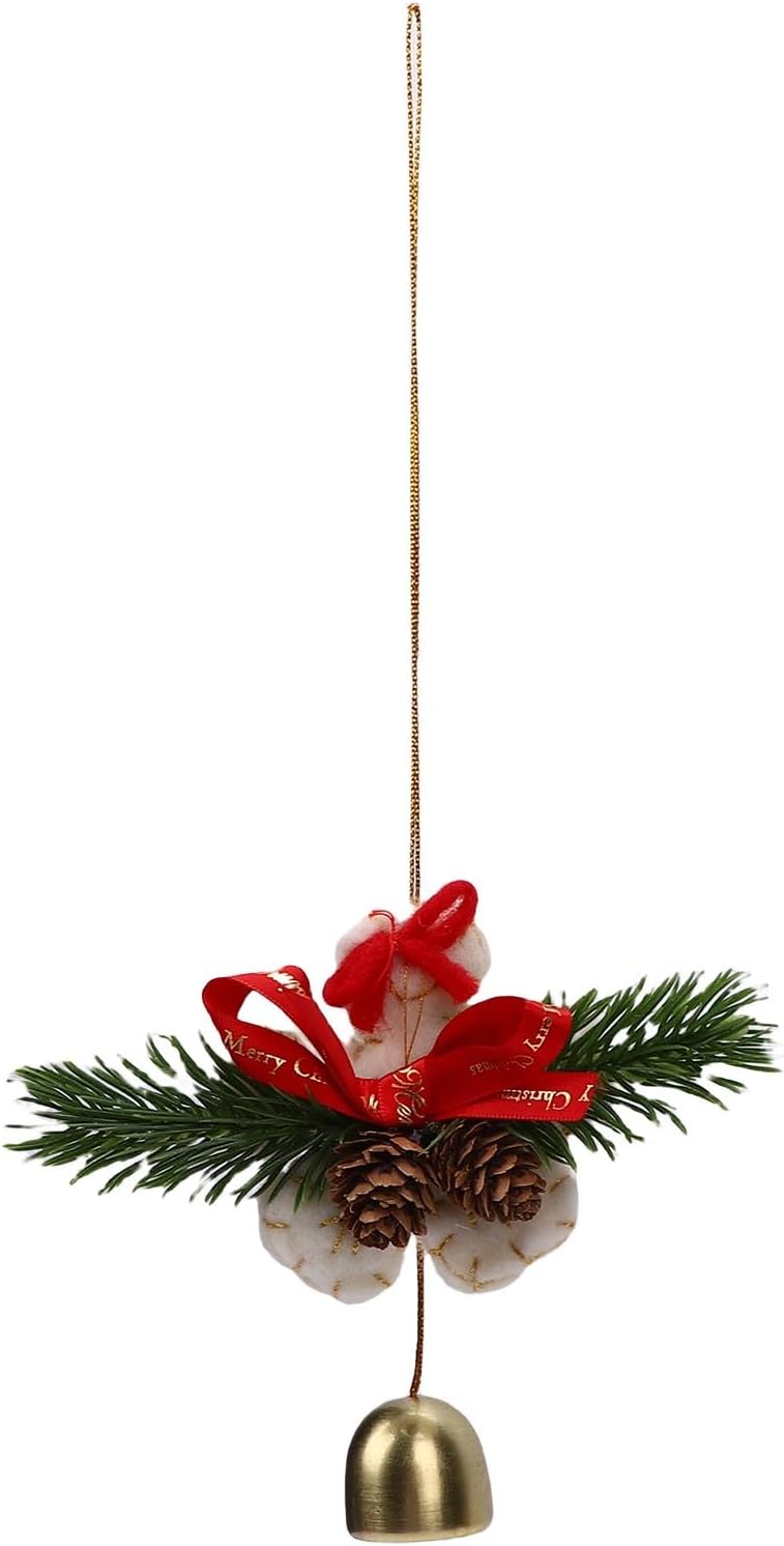 Xmas Tree Ornament, Xmas Wreath Bow with Bell Pendant Hanging Tree Ornament Mini Bow Decoration for DIY Window Wreath Indoor and Outdoor (Pinecone Snowflake) - Image 1