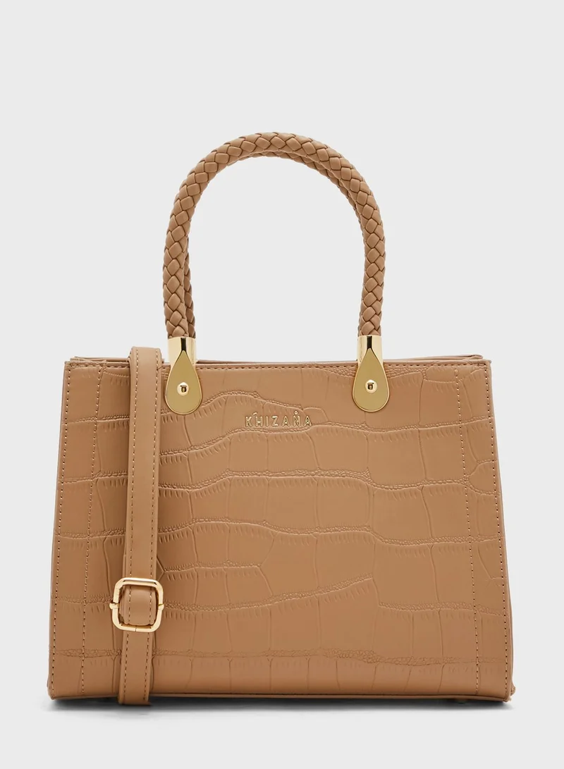 Khizana Croc Mini Handbag Withweave Detail Handles
