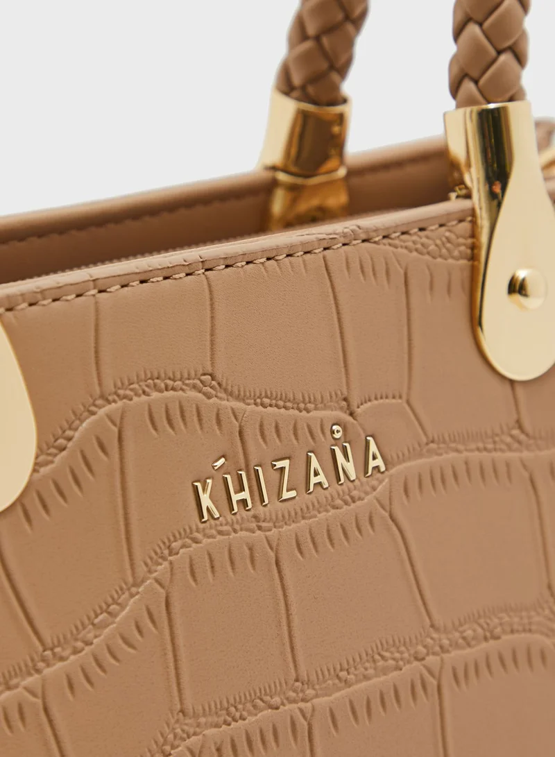 Khizana Croc Mini Handbag Withweave Detail Handles