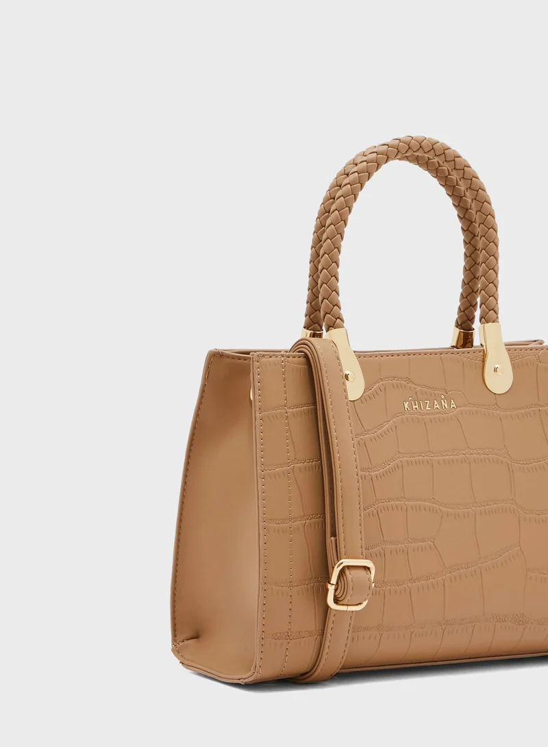 Khizana Croc Mini Handbag Withweave Detail Handles