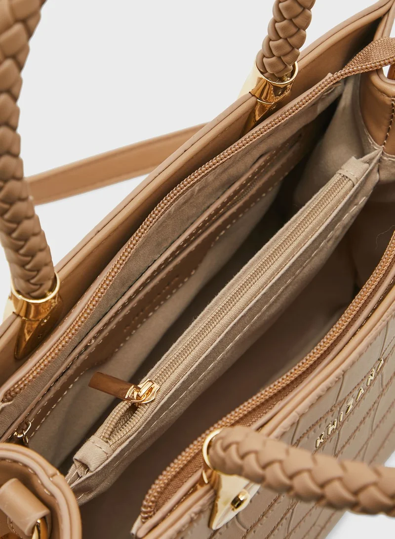 Khizana Croc Mini Handbag Withweave Detail Handles