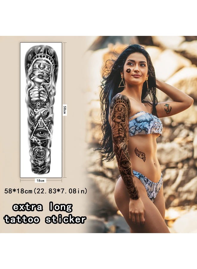 Metuu 46 ورقة وشم مؤقت كامل الذراع مقاوم للماء للرجال (L22.8“xW7”)، وشوم مزيفة للنساء بتصميم أسد ونمر وساعة وزهرة وهياكل عظمية وحيوانات، ملصقات وشوم مؤقتة ثلاثية الأبعاد للذراع والكتف - Image 4