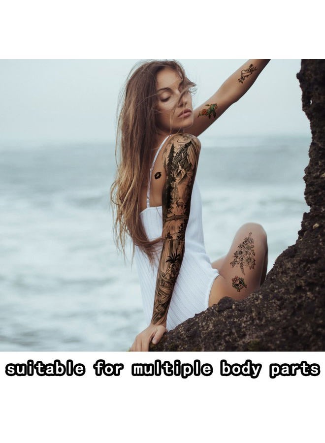 Metuu 46 ورقة وشم مؤقت كامل الذراع مقاوم للماء للرجال (L22.8“xW7”)، وشوم مزيفة للنساء بتصميم أسد ونمر وساعة وزهرة وهياكل عظمية وحيوانات، ملصقات وشوم مؤقتة ثلاثية الأبعاد للذراع والكتف - Image 5