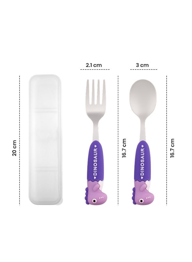 CRAVISTA Stainless Steel Kids Cutlery Set with Case | Stainless Steel Spoon and Fork for Kids | Portable Tableware for Lunch Box, Travel, Picnic | Toddler Utensils, Dinosaur Spoon Fork Set (Purple) - Image 4