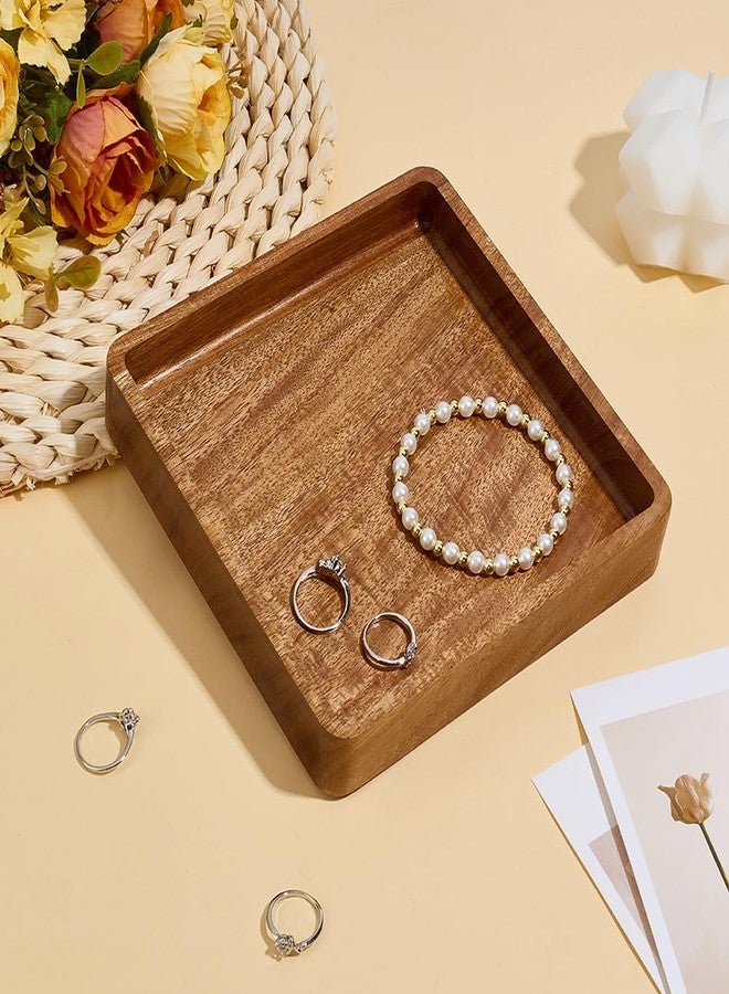 MAYJOYDIY Acacia Wood Square Serving Tray, Square Wood Serving Platter for Display Collectible Ring Jewelry Earring Necklace Trinkets Decorative Organizer 5.9" x 5.9" - Image 4
